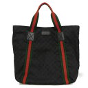 グッチ GUCCI トートバッグ GGキャンバス トート A4 コットン カーフ ウェブ ストライプ グリーン レッド ロゴ エンボス ブラック 189669 メンズ レディースバッグ かばん エレガント 高級 上品 大人 ブランド【中古】
