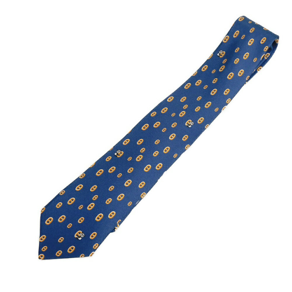 HERMES 31 - エルメス HERMES ネクタイ マイヨン パンダ シルクタイ ブルー オレンジ 7.5CM シェーヌダンクル シルク マリーン H006310T 20 メンズ エレガント 高級 上品 大人 ブランド【中古】