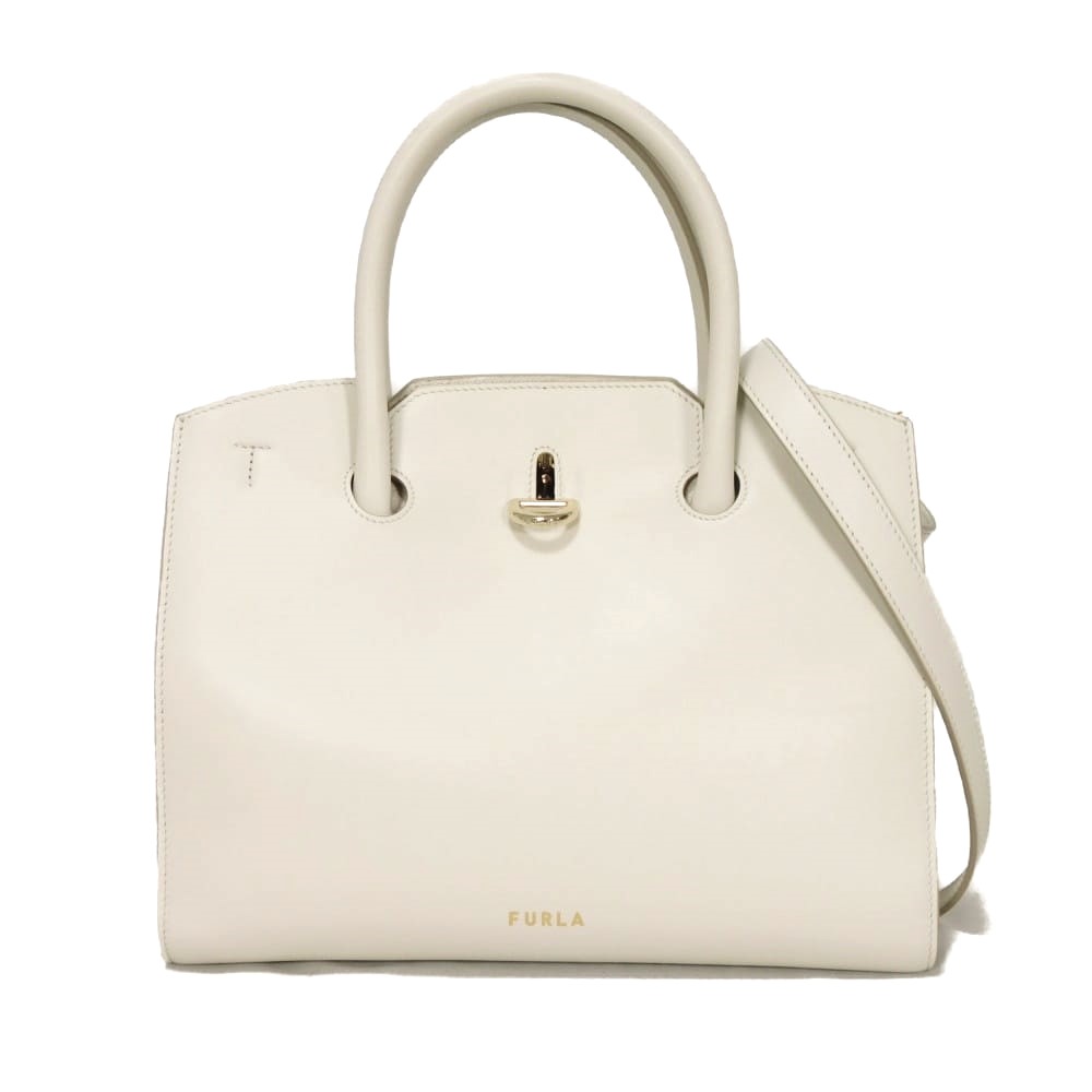 Furla - フルラ Furla ハンドバッグ ジェネシ M トートバッグ ソフトカーフ グレイン ホワイト イエロー 2WAY ショルダーバッグ ロゴ マシュマロ WB00811 レディース バッグ かばん エレガント 高級 上品 大人 ブランド【中古】