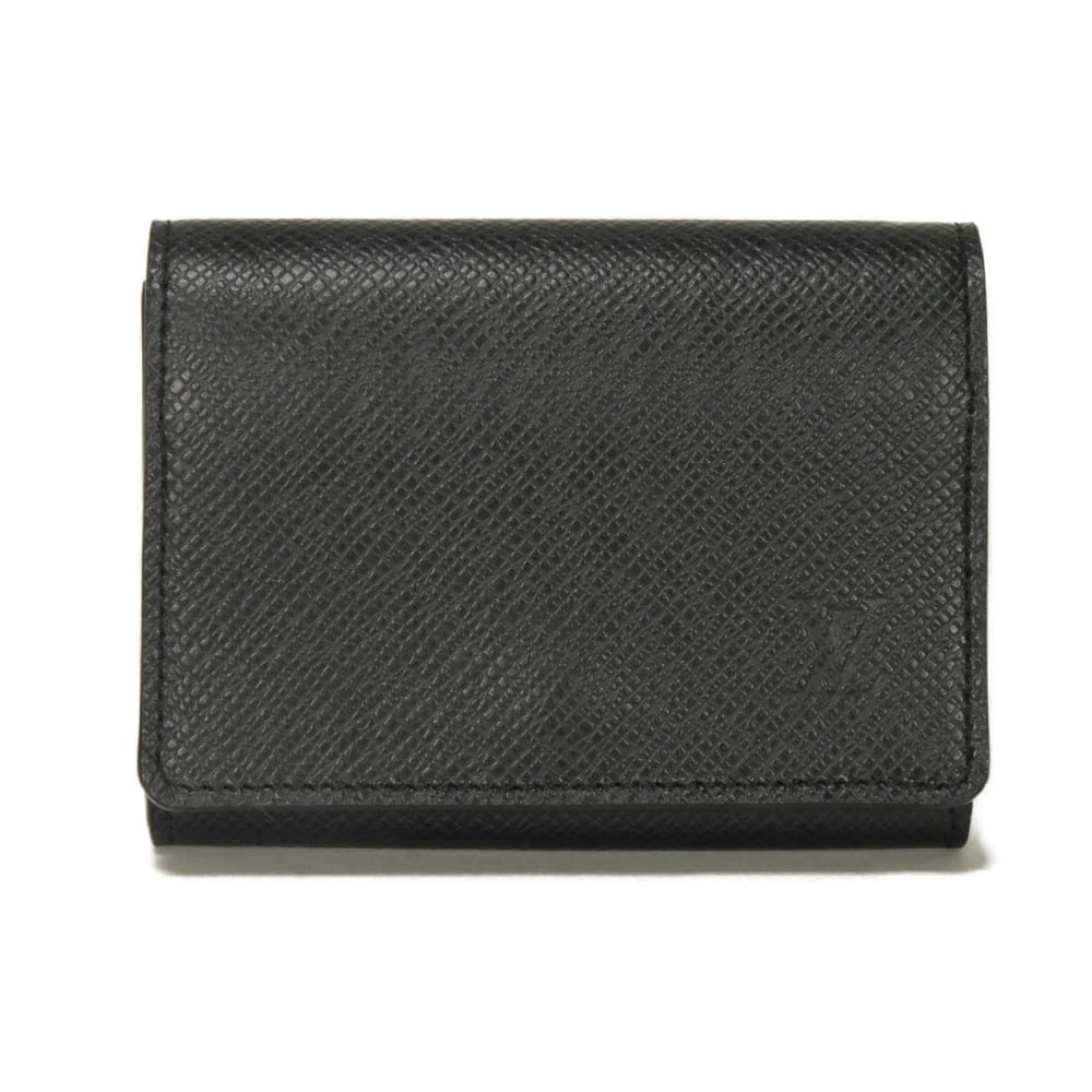 LOUIS VUITTON - ルイ・ヴィトン LOUIS VUITTON カードケース アンヴェロップ カルト ドゥ ヴィジット NM LVロゴ エンボス ブラック パスケース タイガ ノワール M64595 メンズ エレガント 高級 上品 大人 ブランド【中古】