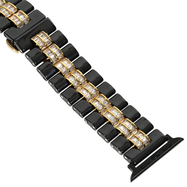 アップルウォッチ6/SE/5/4/3セラミックベルトバンド38mm40mm44mm42mmバゲットCZダイヤ(キュービックジルコ