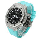 G-SHOCK GA2100 メタル カスタム フロステッド ターコイズ ラバーバンド カシオーク ステンレス製 艶消しモデル Frosted Edition CASIOAK シルバー