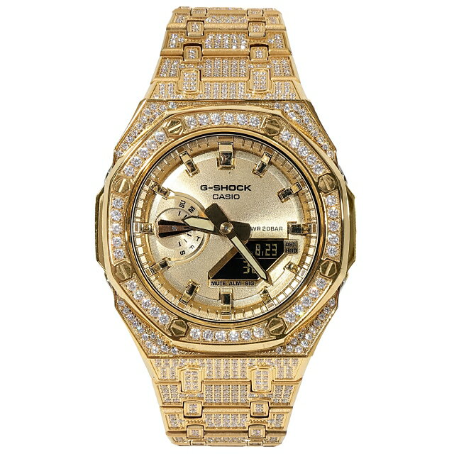 G-SHOCK GA2100gb GARISH GOLD メタル カスタム フルカスタム カシオーク CZダイヤ（キュービックジルコニア）シルバー ステンレス製 全面カスタマイズ ブラックダイヤル