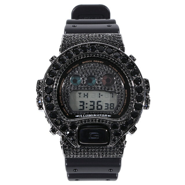 G-SHOCK ブラックカスタム オールブラック Gショック DW6900 大粒CZダイヤ（キュービックジルコニア）ブラックゴールド　Kronic クロニック 時計 プレゼント クリスマス　メンズ ギフト お祝い 誕生日