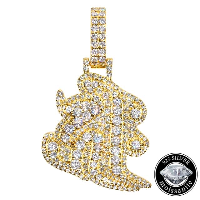 梵字 カスタムペンダントトップ モアサナイト ゴールド Bonji Moissanite .925Silver 大粒 メンズ 鑑別..