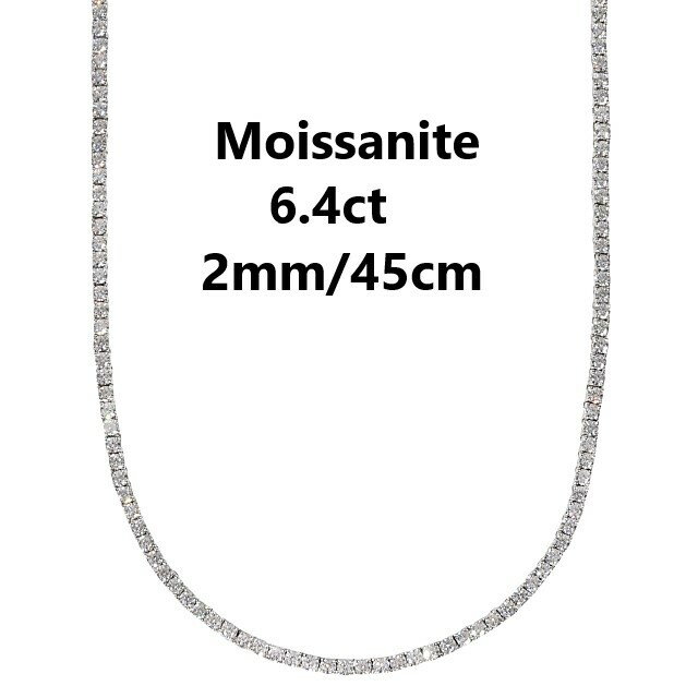 モアサナイト ネックレス Moissanite テニスネックレス シルバー .925Silver 2mm ／45cm メンズ レディース GRA証明書付