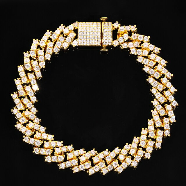 マイアミキューバンブレスレット 幅12mm X 20cm CZダイヤ（キュービック ジルコニア）USラッパー Kronic クロニック 18k ゴールド MIAMI BRACELET CZ ギフト プレゼント クリスマス 時計 メンズ レディース お祝い 誕生日【保証付】※動画あり