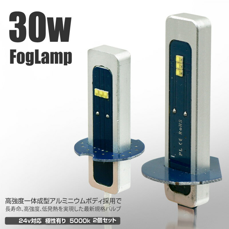 フォグランプ H1 H3 LED バルブ 30W 5000K 12V 24V 2個 ホワイト 白 フォグライト 普通車 大型車 トラック 汎用