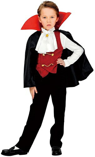 カッコイイ吸血鬼になって人気者になろう！パパやママとお揃いにも出来ます。今年のハロウィンは親子でどうぞ♪ セット内容 ジャボ、ベスト、マント 対応サイズ B：〜66cm、W：〜58cm 着丈 ベスト45cm、マント56cm 素材 ポリエステ...