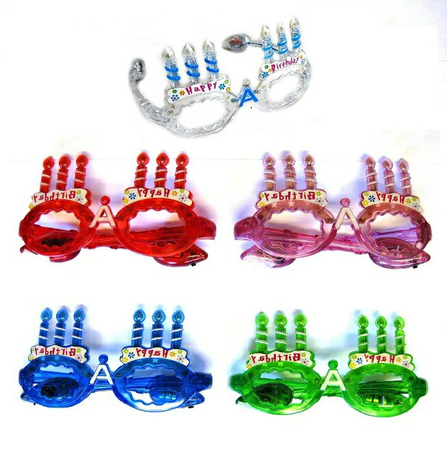 ハッピーバースデーメガネ　3パターンの光り[ハッピーバースデーミュージックグラス]誕生日会誕生日パーティに（レッド・ブルー・ピンク・クリア）のサムネイル