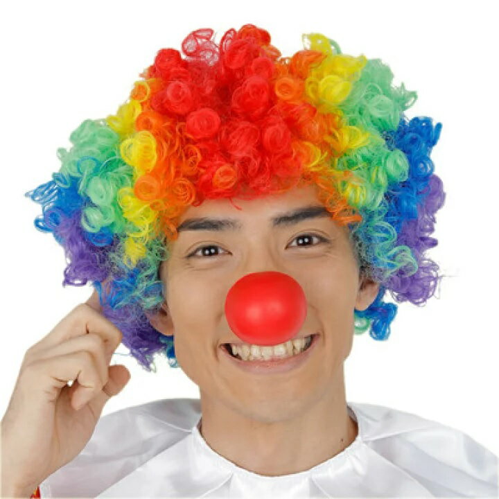 ピエロ赤鼻付きレインボーアフロ （470858）【 コスプレ 衣装 ハロウィン パーティーグッズ かぶりもの..