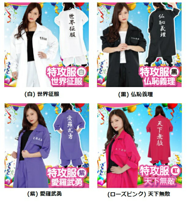 特攻服 (白/黒/紫/ピンク) 世界征服 【 コスプレ 衣装 ハロウィン 仮装 レディース コスチューム 特攻服 女性用 余興 大人用 パーティーグッズ 】+