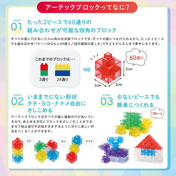 クリスタルハートのArtecブロック なないろクリア DXセット 511425 アーテック｜アングル3