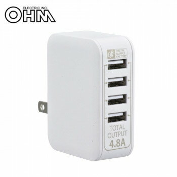 OHM ACアダプター USB電源タップ 4ポート ホワイト MAV-AU48-W OHM ACアダプター USB電源タップ 4ポート ホワイト MAV-AU48-W