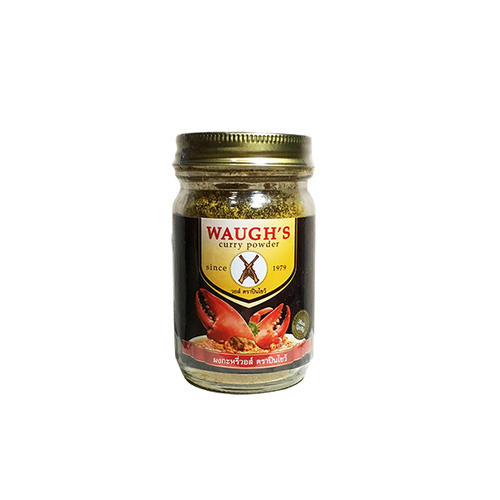 WAUGH'Sブランドのカレーパウダーです。 プーパッポンカリー(蟹のカレー炒め)に欠かせない、 本場タイのレストランや家庭で使用されているカレー粉です！ 50gと使いやすい量なので、普段の料理にもフル活用できます！ --------------------------------------------------- 名称　　　：カレーパウダー メーカー名：WAUGH'S(ウォーフス) 原材料名　：からし、ターメリック、コリアンダー 　　　　　　フェヌグリーク、小麦粉、食塩 　　　　　　唐辛子、フェンネル、クミン、胡椒 内容量　　：50g 賞味期限　：商品ラベルに表示 保存方法　：直射日光、高温多湿を避けて保存してください。 ---------------------------------------------------本場タイ使用！プーパッポンカリーに欠かせないカレーパウダー！