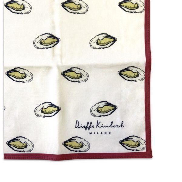 Mens Ladys SelectShop クランチのディエッフェ・キンロック Dieffe Kinloch コットンプリントハンカチ ・シャンパン＆オイスター ライトクリーム【メール便】【送料無料】｜アングル2