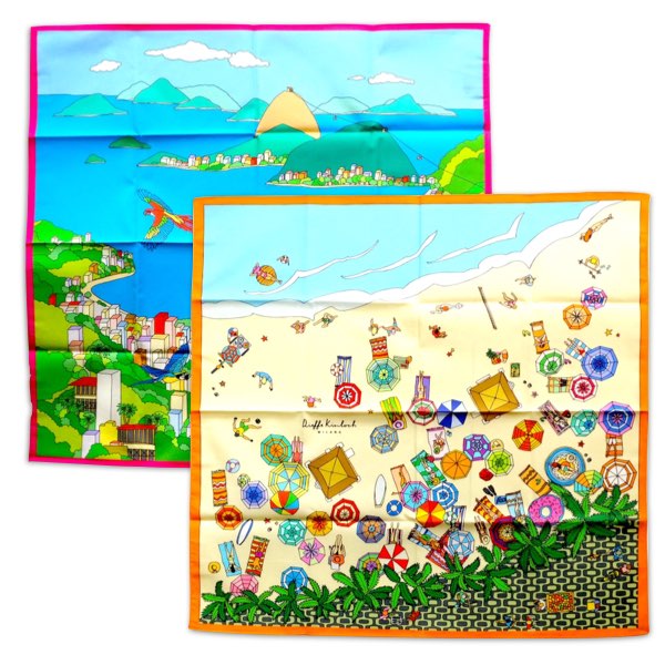 ディエッフェ・キンロック Dieffe Kinloch コットンプリントハンカチ ビーチ/コルコバード・ ブラジル【送料無料】イタリア製 プレゼント 誕生日 贈り物 バンダナ ビーチバレー 浮き輪 海 リオデジャネイロ キリスト像