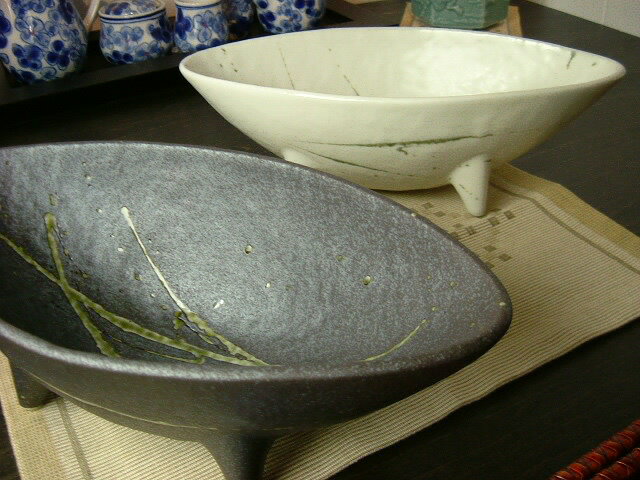 【訳あり】 和食器 モダン筆流し 足付 楕円鉢(大) 【アウトレット 在庫処分】