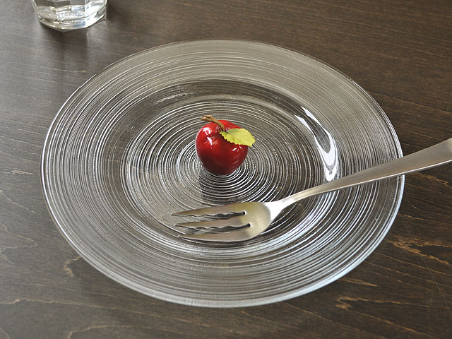 細溝ラインがお洒落なガラス食器 イマージュ リム プレート 21cm 中皿 丸皿 透明