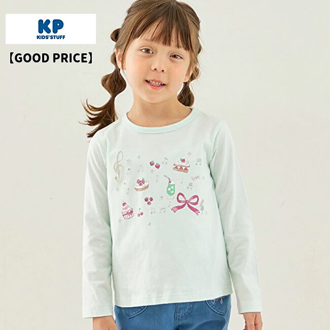 乐天商城 - 20％OFFSALE【新作】KP ニットプランナー【GOOD PRICE】スイーツミュージック プリント 長袖Tシャツ 90cm100cm110cm120cm130cm 女の子カットソー お出かけ