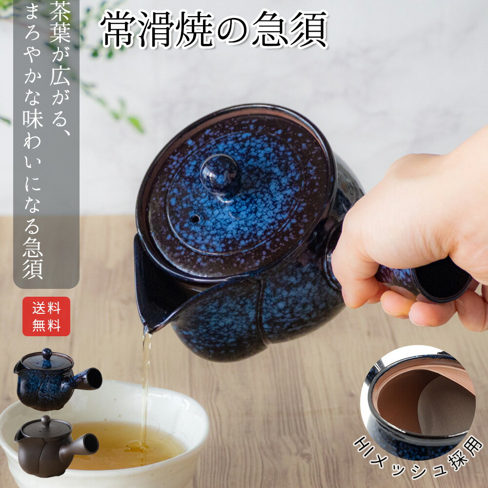 【2/15(水)23:59まで20%OFFクーポンあり】 常滑焼 茶葉 広がる 急須 洗いやすい 3名 茶こしなし 深蒸し モダン きゅうす 黒 瑠璃色 茶柄が捨てやすい 日本製 水切れ良い メッシュ おしゃれ ほうじ茶 使いやすい プレゼント 箱入り 母の日 誕生日