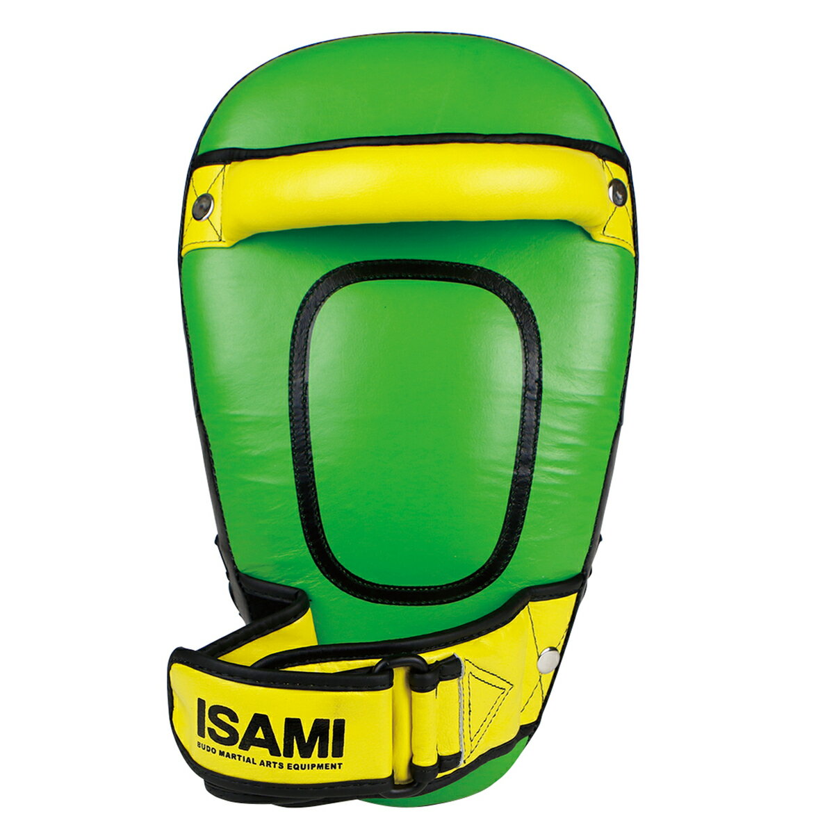 ISAMI　イサミ　キックミット　NS-120 カラー：黄×緑　1個売りサイズ：縦34cm×横20cm×厚さ9cm本革