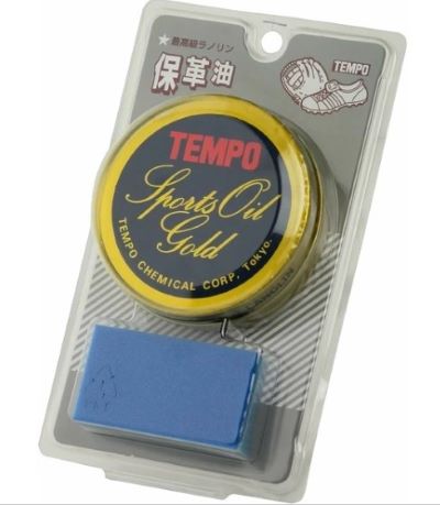 【 革製品　メンテナンス用品 】　TEMPO 革用　クリーム　スーパーレザーオイル スポンジ付き 1個　グローブ　ミット　スパイク　革ボール　その他革製のスポーツシューズなどのお手入れに
