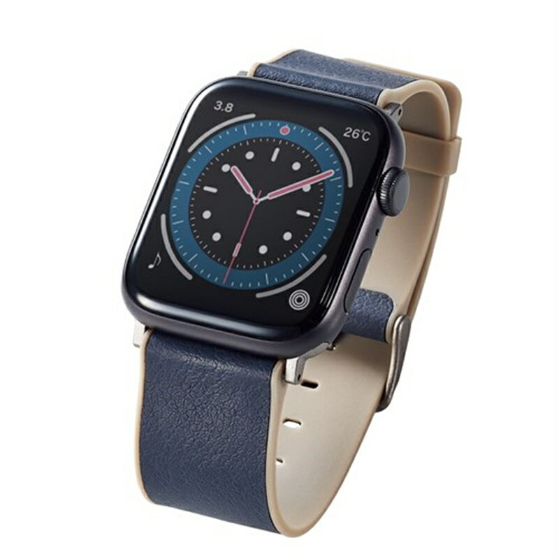 エレコム Apple Watch用MINIOハイブリッドレザーバンド (45/44/42mm) AW-45BDMNONV ホリゾンネイビー×ミスティブラウン