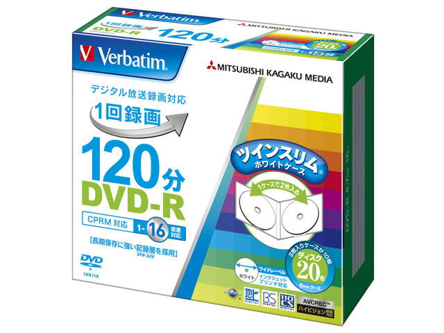 三菱ケミカルメディア 録画用DVD－R　16倍速　1層　20枚　ケース VHR12JP20TV1