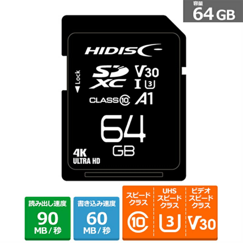 磁気研究所 4K対応SDカード HDSDX64GC10V30 容量：64GB