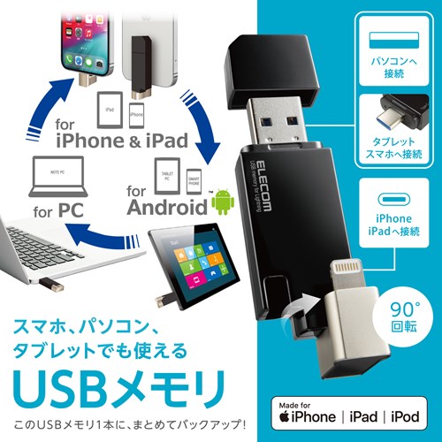 エレコム USBメモリ USB3.2(Gen1) 3in1 MF-LGU3B256GBK ブラック　容量：256GB 2