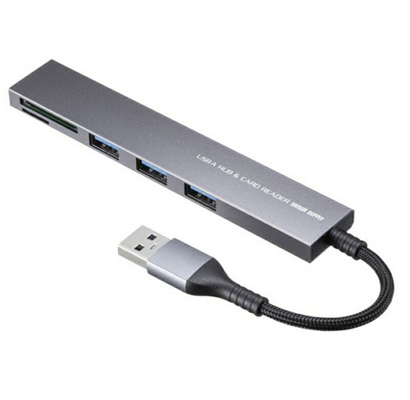 サンワサプライ USB 5Gbps 3ポート スリム ハブ（カードリーダー付き・USB A接続） USB-3HC320MS アルミ