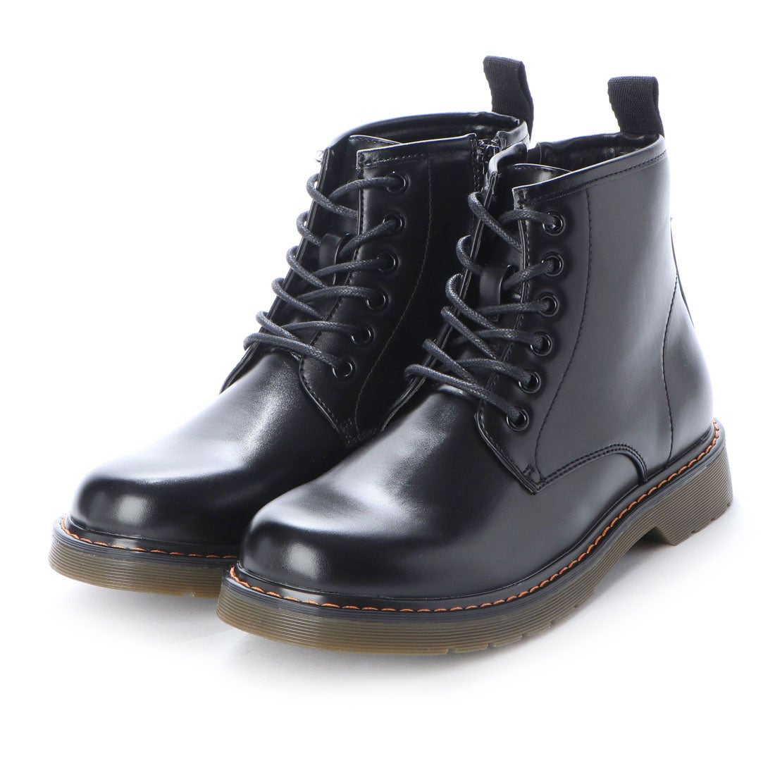 カジュアルシューズ 6ホール レースアップ ファスナー サイドジップ ブーツ PUレザー ブラック 3E 幅広 EEE レディース メンズ aw_20114【あす楽対応】