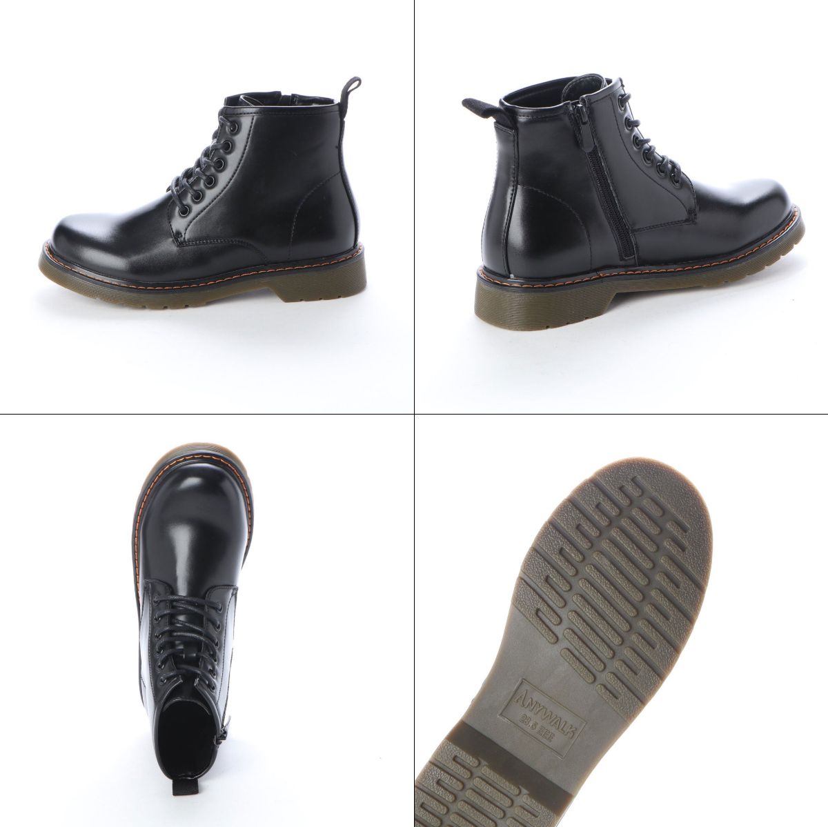 カジュアルシューズ 6ホール レースアップ ファスナー サイドジップ ブーツ PUレザー ブラック 3E 幅広 EEE レディース メンズ aw_20114【あす楽対応】