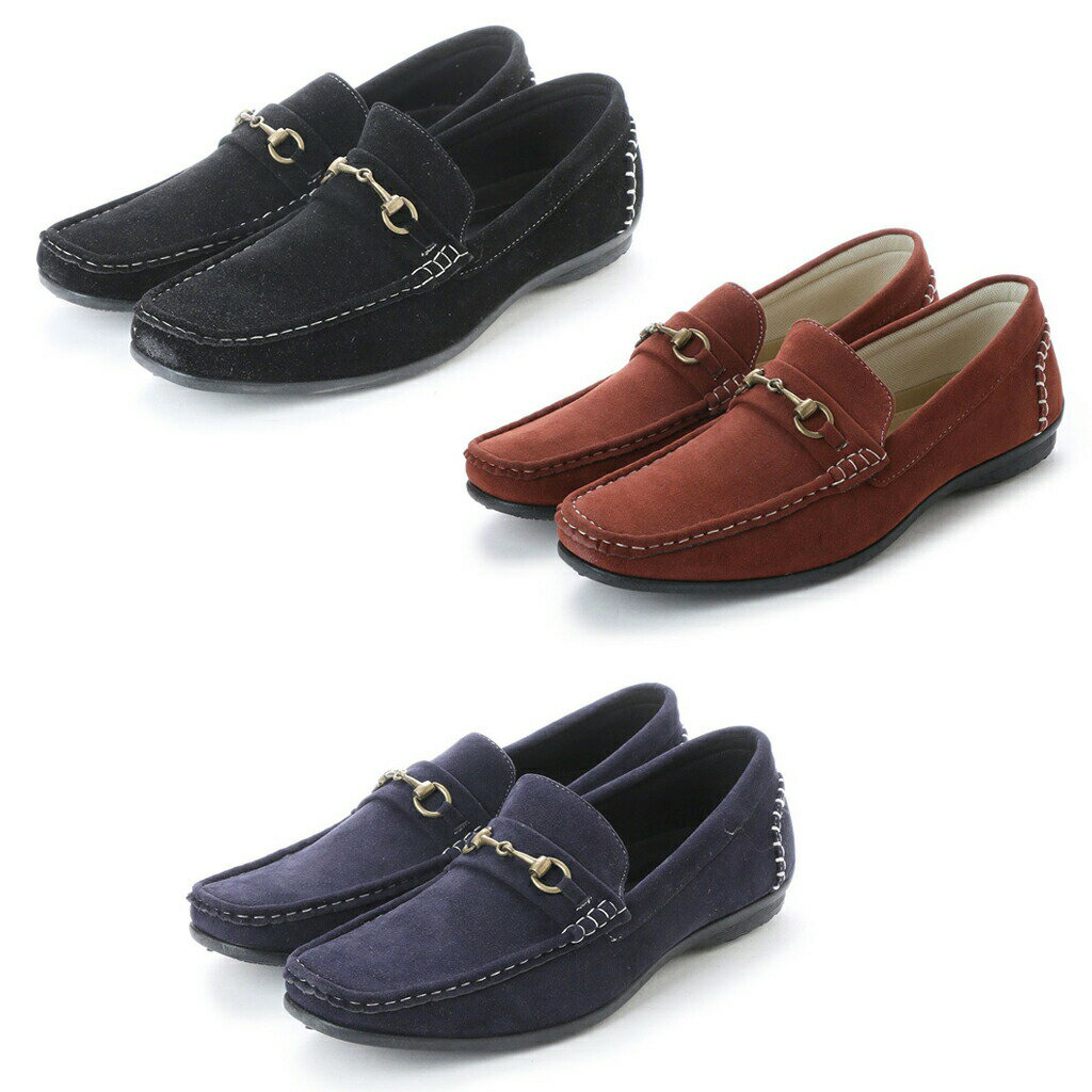 【特価・アウトレット】メンズ スエード調 ビットローファー カジュアルシューズ ドライビングシューズ モカシンシューズ 紳士靴 金具飾り付き フェイクスウェード...