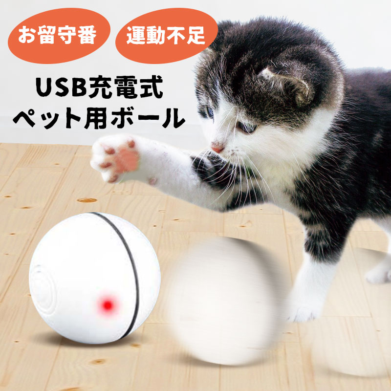 猫 おもちゃ 電動 動く ボール 自動 直径6cm 1人遊び 飽きない 遊び お留守ニャン お留守ワン 猫用 犬用 犬 ひとり遊び ペット用 USB充電 運動 充電 式 ペット用ボール ペット 運動不足 ストレス発散 不安分離症 お留守番 暇つぶし 玩具 ホワイト