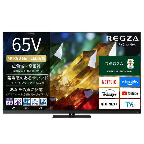 REGZA 65ZX2S 65V型 4K RGB Mini LED液晶テレビ 4K衛星放送 地上デジ BS・110度CSデジタルチューナー内蔵「50型〜」