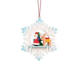 CHRISTIAN ULBRICHT/ウルブリヒト☆オーナメント☆雪の結晶とサンタクロースとトナカイドイツの木工芸品(幅7.5cm 高さ9cm 奥行き1.8cm) クリスマスツリー 装飾 ザイフェン 本場 雑貨 かわいい 贈り物 SNOWFLAKE SANTA CLAUS WITH REINDEER ORNAMENT 100551