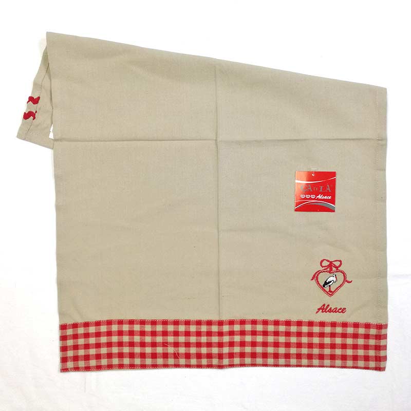 Sde サエラ 綿100％ デザイン キッチン マット KITCHEN TOWEL PETIT COEUR 濃いベージュ 赤チェック フランス 50cm 70cm 3387090