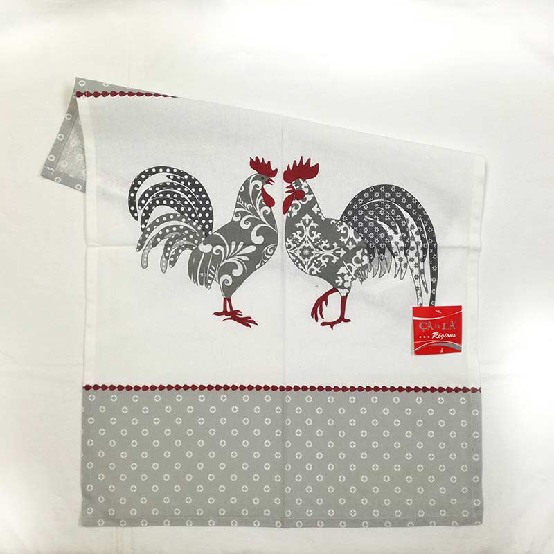 Sde サエラ 綿100％ デザイン キッチン マット KITCHEN TOWEL COCORICO ホワイト グレー ニワトリ フランス (50cm×70cm) 4928070