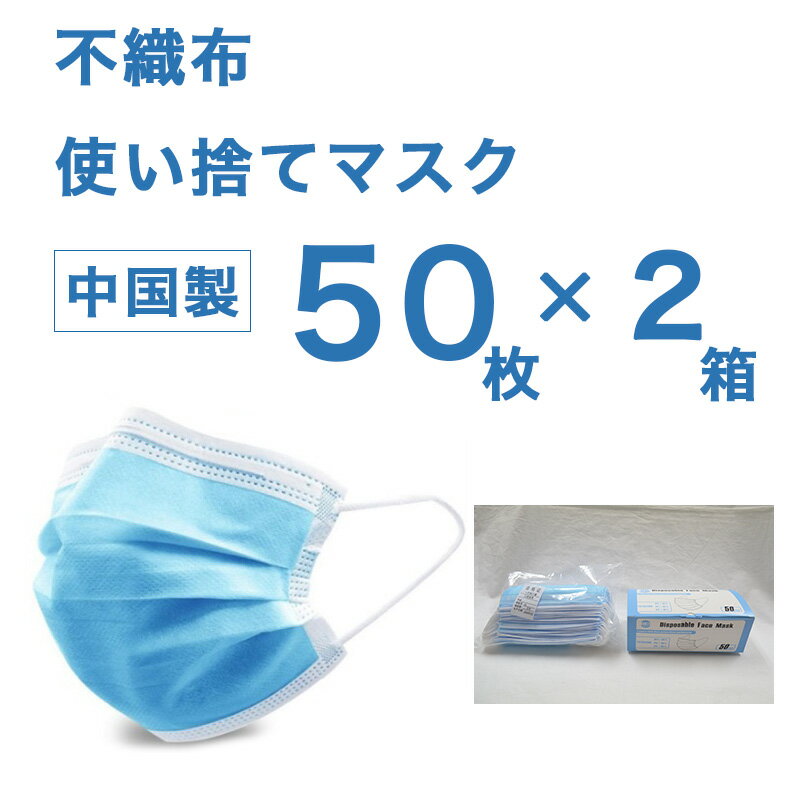 【50枚×2箱】使い捨てマスク 50枚入り 2箱セット 風邪 花粉対策に 不織布 ふつうサイズ 男女兼用 Disposable Face Mask マスク 安い お得 中国製