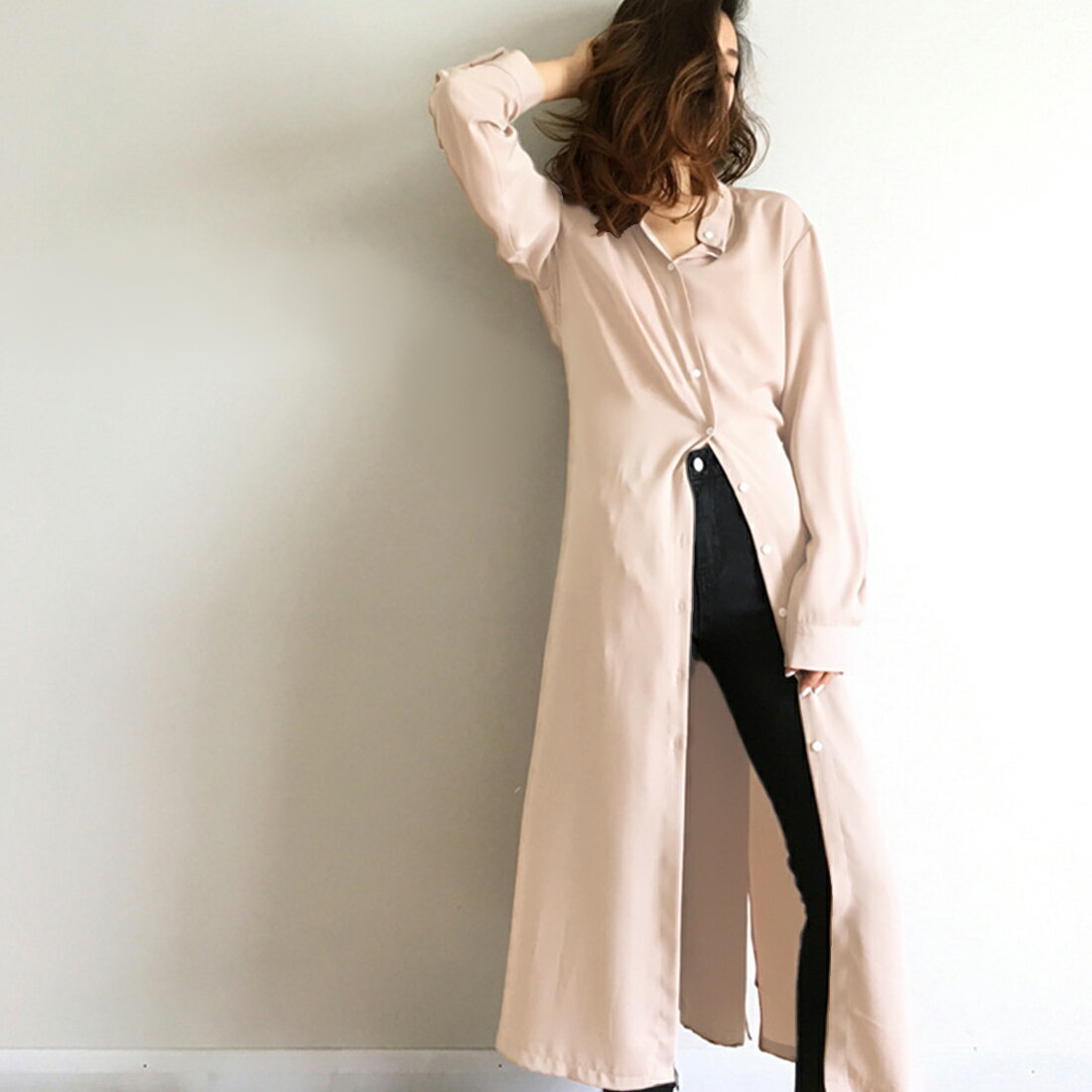ロングシャツ スリットボタンロングシャツ スリット