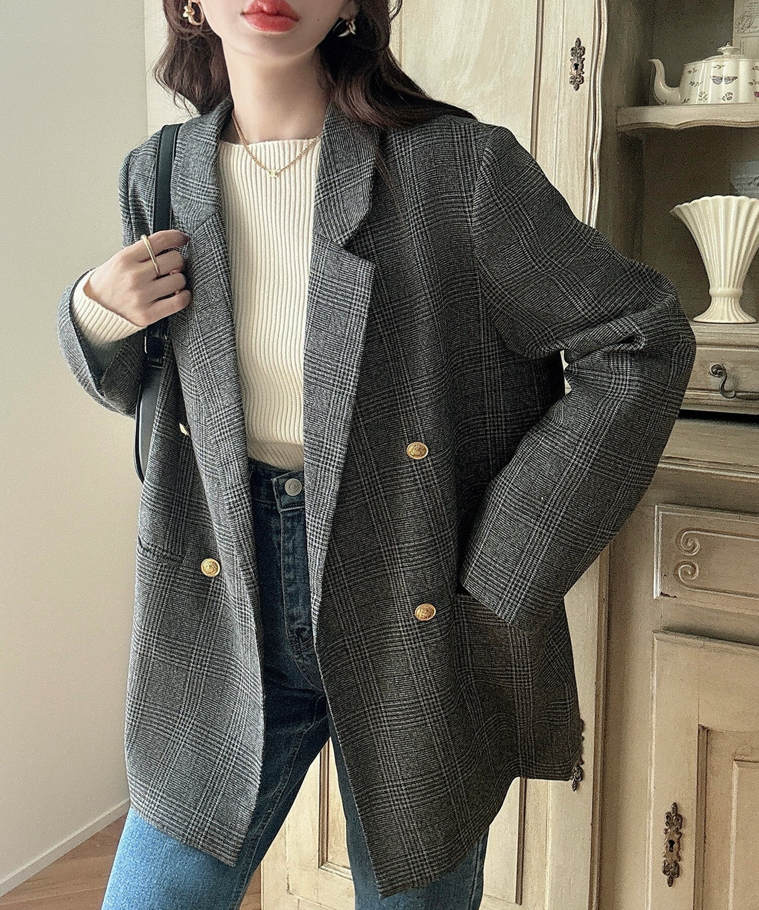 Meiru 【チェック／無地選べる】テーラードジャケット