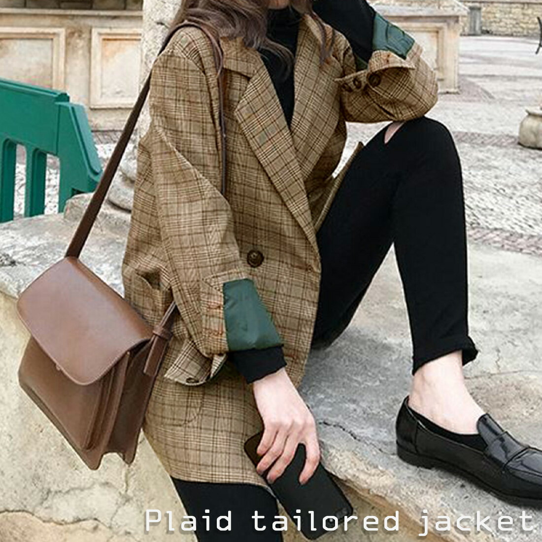 チェック柄テーラードジャケット 韓国ファッション