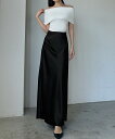Louere ハイウエストサテンバイヤスナロースカート