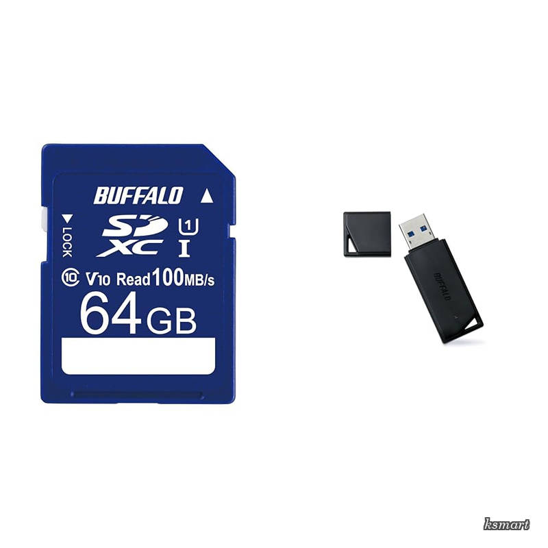 【送料無料】SDカード 64GB 100MB/s UHS-1 スピードクラス1 VideoSpeedClass10 IPX7 Full HD データ復旧サービス対応 RSDC-064U11HA/N バッファロー USBメモリ 32GB USB3.2(Gen1)/3.1(Gen 1)/3.0/2.0 充実サポート RUF3-K32GA-BK/N