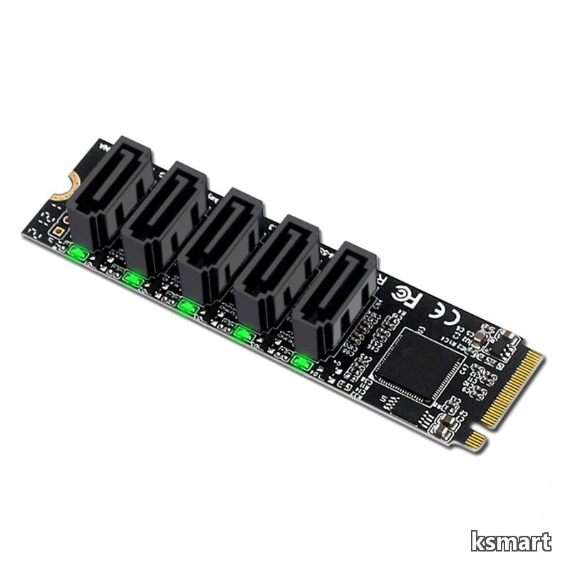 送料無料 5ポート M.2 - SATAアダプター、MキーNVME 1~5 SATA 3.0ポート拡張カード、JMB58…