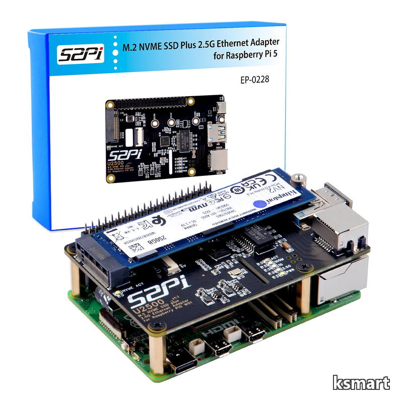 【送料無料】M.2 NVMe SSD Plus 2.5G イーサネット アダプターは、Raspberry Pi 5用の拡張ボードであるW01 U2500 Hatです。このボードには、NVMe SSDの拡張スロット、USB 2