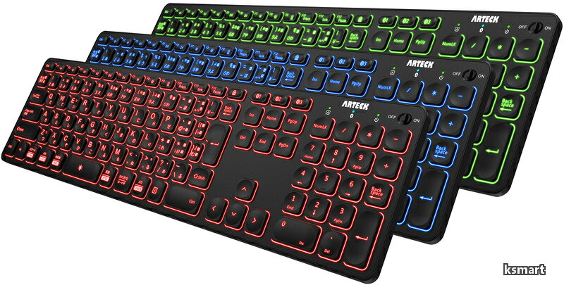 7色バックライト搭載 輝度調整可能 複数デバイス 無線 Bluetooth フルサイズ キーボード Windows、iOS、iPad OS、Android、コンピューター、デスクトップ、ラ