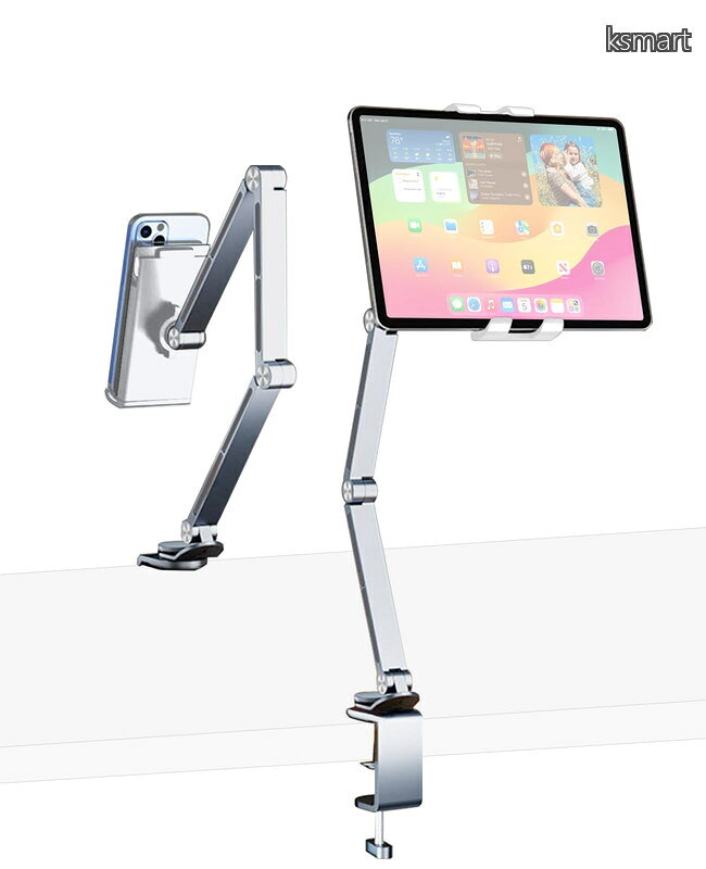 スタンド タブレット アーム スタンド 360度回転 折り畳み式 iPad アーム アルミ製クランプ式 スマホ スタンド 4.7〜15.6インチfor iPad、iPhone、Kindle、Fir
